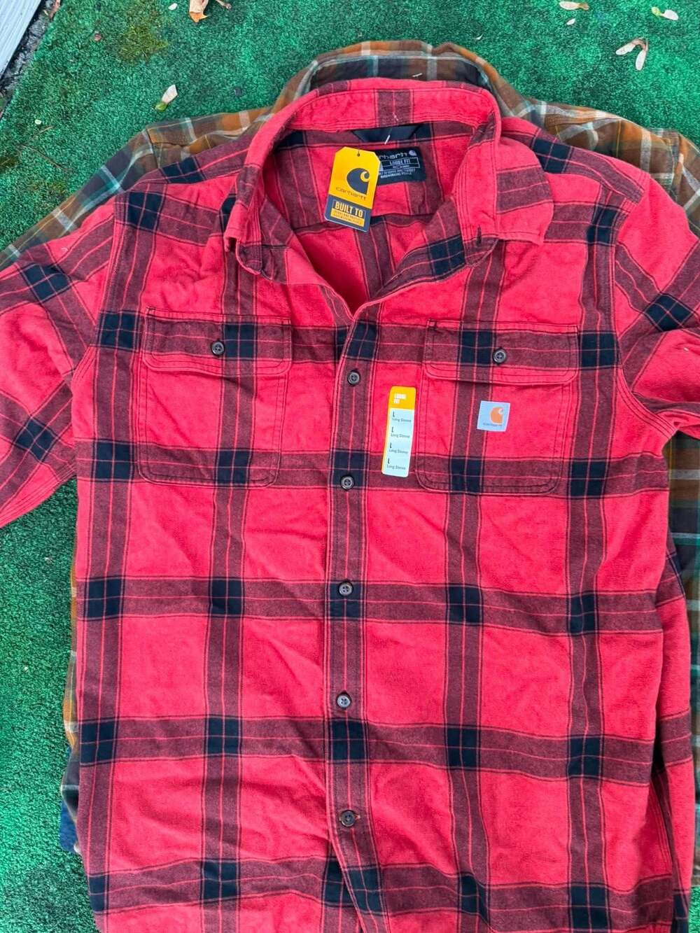 Carhartt Loose Fit Heavyweight Cotton Red Plaid Flannel L/S Shirt